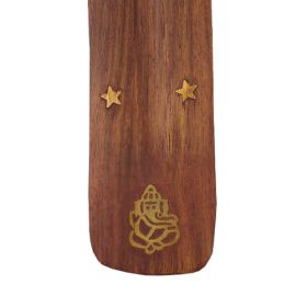 Embossed Wooden Incense Boats - Ganesh