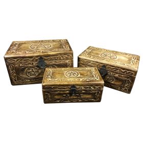 3 in 1 Hand Carved Wooden Pentagram Chests