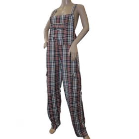 Betelgeuse Funky Chequered Cotton Dungarees - Large