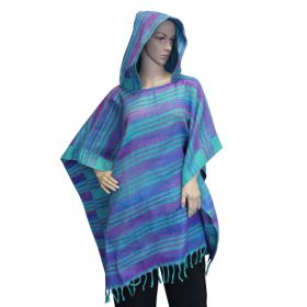 Super Soft Hooded Ponchos - Turquoise/Purple