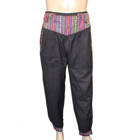 Bhutan Trimmed Black Cotton Trousers - XL