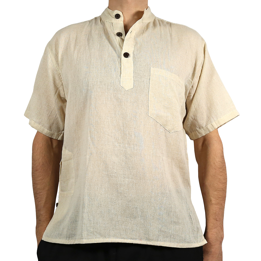 Plain Cream Short Sleeve Grandad Shirts
